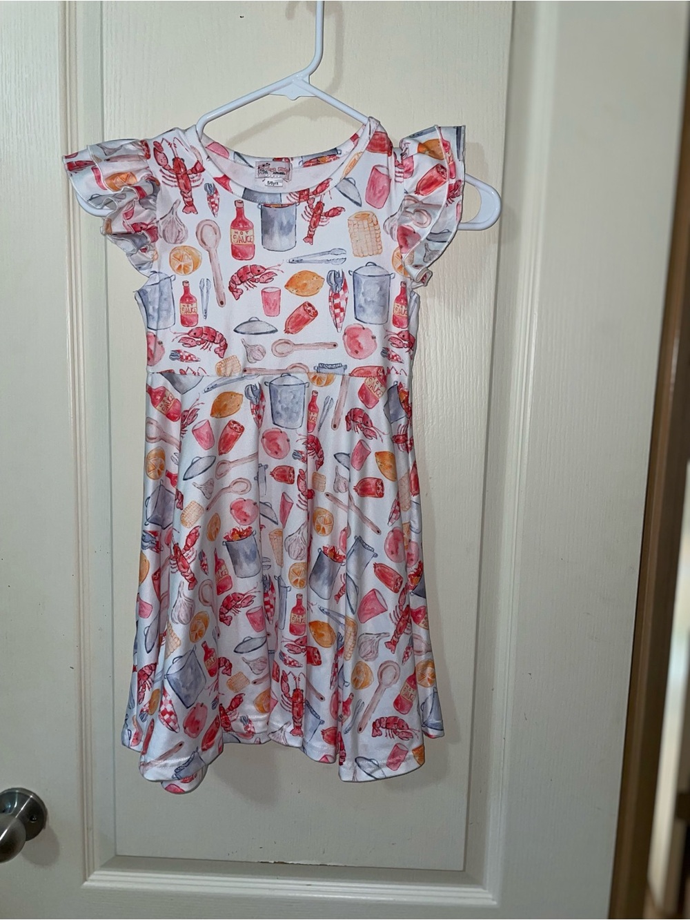 Girls Clover Cottage Nautical Print Dress with Ruffle Sleeves  size 5/6